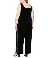 Alex Evenings Plus Size Velvet Pleated Sleeve Jacket Tank Top Velvet Side Stripe Straight Leg Pants