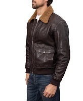 Bagatelle Homme Men's Shearling-Collared Genuine Leather Aviator Jacket