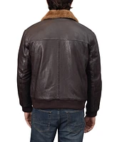 Bagatelle Homme Men's Shearling-Collared Genuine Leather Aviator Jacket