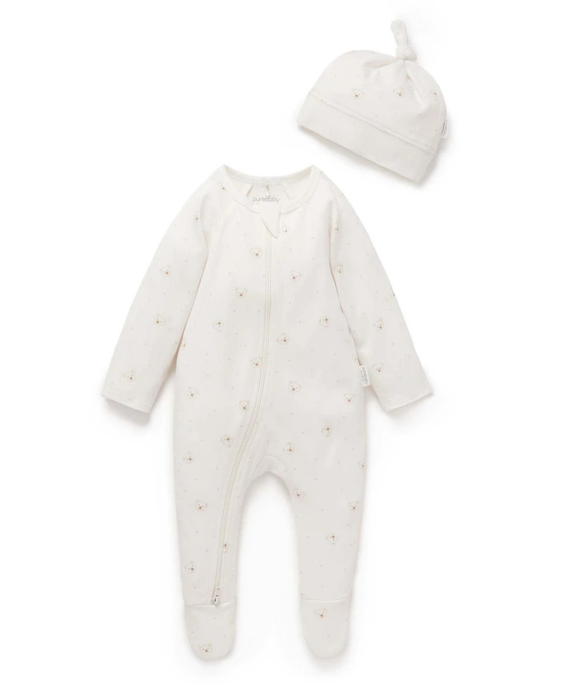 Purebaby Baby Zip Coverall & Hat Set