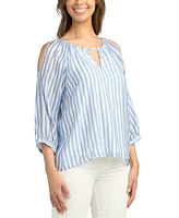 Bcx Juniors' Shadow Stripe Cold-Shoulder Keyhole Top