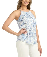 Bcx Juniors' Printed Scalloped-Edge Chiffon Jacquard Halter Top