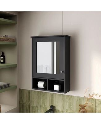 Fm Furniture Poston Medicine Cabinet With a Door And Included Mirror, Black