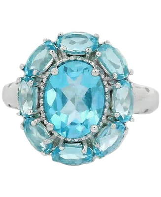 Swiss Blue Topaz Oval Halo Statement Ring (4-3/8 ct. t.w.) in Sterling Silver