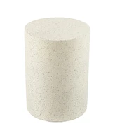 LuxenHome Off White with Speckled Gray Cement Round Indoor Outdoor Side and End Table