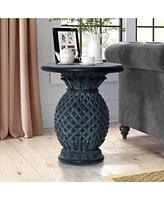 LuxenHome Patina Gray MgO Pineapple Outdoor Side Table