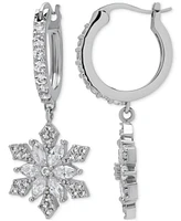 Macy's Lab Grown White Sapphire (3/4 ct. t.w.) Snowflake Dangle Huggie Hoop Earrings in Sterling Silver