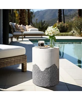 LuxenHome Gray and White Cement Round Outdoor Side Table