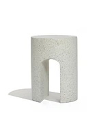 LuxenHome Mod Ivory White Cement Round with U-Shape Outdoor Side Table