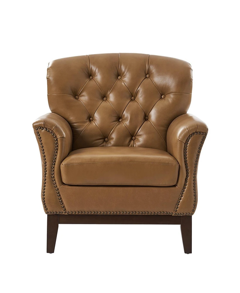 Hulala Home Eugene Traditional Genuine Leather Chair with Tufted Wing Back and Solid Wood