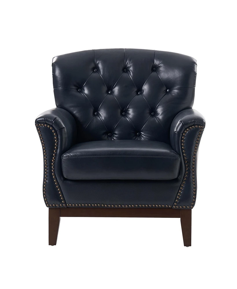 Hulala Home Eugene Traditional Genuine Leather Chair with Tufted Wing Back and Solid Wood