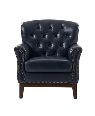 Hulala Home Eugene Traditional Genuine Leather Chair with Tufted Wing Back and Solid Wood