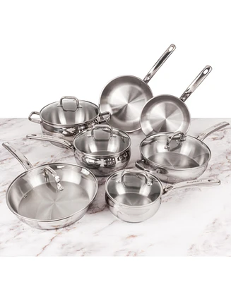 BergHOFF Belly Shape 12pc 18/10 Stainless Steel Cookware Set, Glass Lids