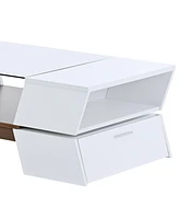 Slickblue Glass-Top Coffee Table with Open Shelves and Cabinets – Geometric Style, Modern 2-Tier Cocktail Table with Ample Storage for Living R