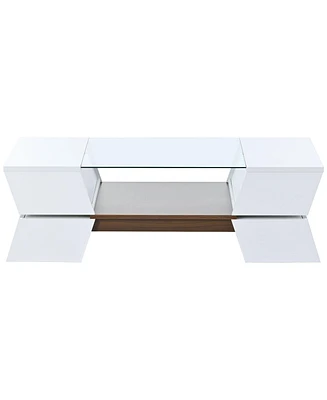 Slickblue Glass-Top Coffee Table with Open Shelves and Cabinets – Geometric Style, Modern 2