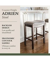 Maven Lane Adrien Backless Saddle Kitchen Counter Stool in Walnut Finish w/ Grey Fabric Upholstery