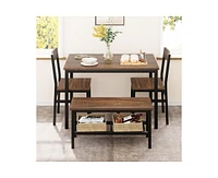 gaomon Table Set for 4, Kitchen Table with 2 Chairs and a Bench, 4-Person Dining Room Table Set for Apartment, Kitchen, Small Space