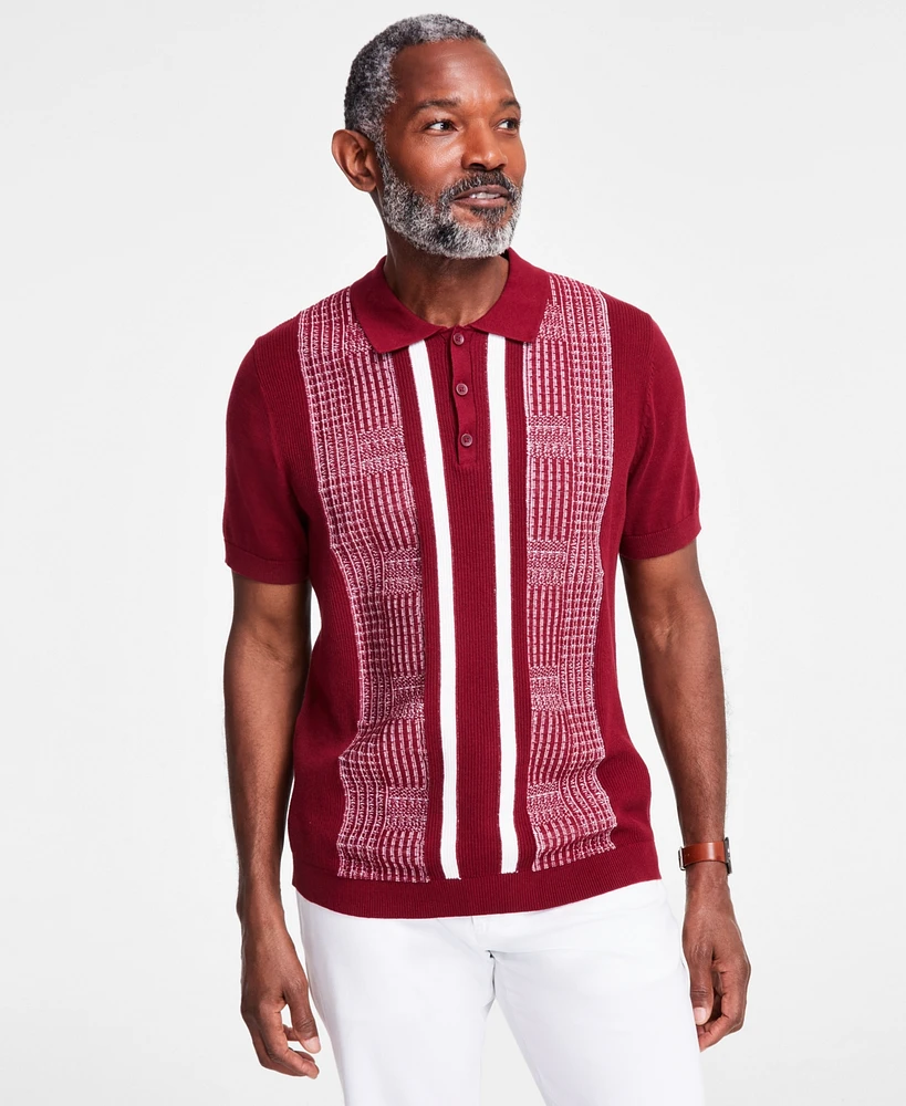 Club Room Men's Cotton Lightweight Contrast-Knit Sweater Polo, Exclusively at Macy's