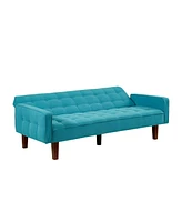 Slickblue Linen Upholstered Futon Sofa Bed - Fabric Convertible for Modern Living Room Comfort