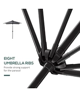 9' x 7' Solar Umbrella, Led Lighted Patio Umbrella for Table or Base with Tilt & Crank, Outdoor Umbrella for Garden, Deck, Backyard, Pool, Beach, Dark