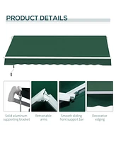 12' x 8' Retractable Awning Patio Awnings Sun Shade Shelter with Manual Crank Handle, 280g/m Uv & Water-Resistant Fabric and Aluminum Frame for Deck,