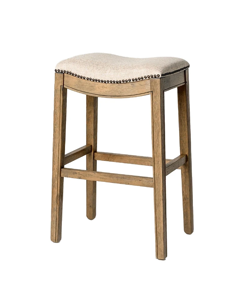 Maven Lane Adrien Saddle Barstool in Natural Wood Finish w/ Wheat Cream Fabric Upholstery