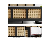 gaomon Queen Size Bed Frame with Rattan Headboard and Footboard, Rattan Platform Bed Frame, Mattress Foundation, No Box Spring Needed, Black