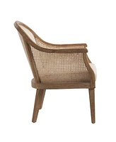 Hulala Home Werner Farmhouse Rattan Solid Wood Armchair with Olid Wood Frame and Legs