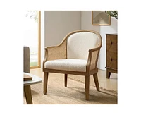 Hulala Home Werner Farmhouse Rattan Solid Wood Armchair with Olid Wood Frame and Legs