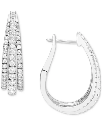 Diamond Triple Row Oval Hoop Earrings (1 ct. t.w.) in 14k White Gold