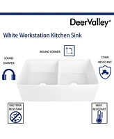 DeerValley 33" L X 20" W Rectangular Workstation Farmhouse Kitchen Sink, Shatter-Resistant