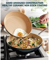 8-inch/9.5-inch/11-inch Ceramic Hard Anodized Nonstick Frying Pan Set, Black & Apricot