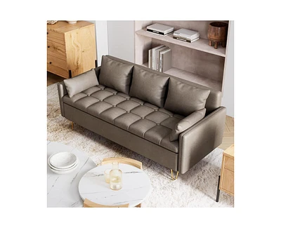 gaomon Modern 3-Seat Sofa Couch with Storage under Seat Cushion, Comfy Leather Fabric Sofa with 5 Pillows for Living Room, Bedroom, Apartment