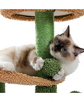 Slickblue Cactus Cat Tree Tower for Small and Medium Cats – Cozy Condo, Plush Perches, Sisal Scratching Post, and Fluffy Balls