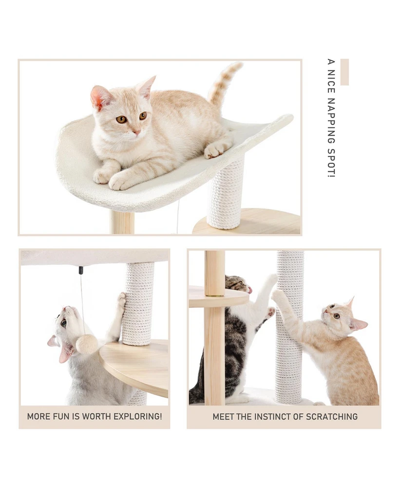 Slickblue Multi-Level Cat Tree Modern Cat Tower Wooden Activity Center with Scratching Posts Beige