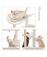 Slickblue Multi-Level Cat Tree Modern Cat Tower Wooden Activity Center with Scratching Posts Beige