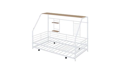 Slickblue Twin Size Metal House Bed with Trundle for Stylish and Space-Saving Sleeping Solutions