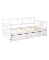 Slickblue Twin Size Daybed Wood Bed with Two Drawers,White