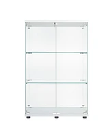 Slickblue Two-Door Glass Display Cabinet with 3 Shelves for Elegant Storage and Showcase