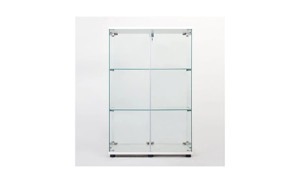 Slickblue Two-Door Glass Display Cabinet with 3 Shelves for Elegant Storage and Showcase