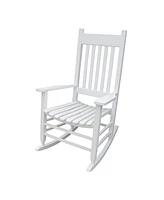 Slickblue White Wooden Porch Rocker Chair for Timeless Outdoor Relaxation – Durable and Stylish for Patios and Porches