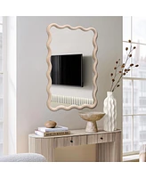 LuxenHome 39.25-Inch Tall Rectangular Natural Pine Wood Decorative Frame Accent Wall Mirror
