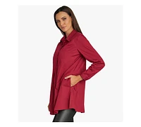 Stella Carakasi Women's Long Sleeves Cotton Poplin Asymmetrical Pleat Front Have It All Tunic