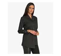 Stella Carakasi Women's Long Sleeves Cotton Poplin Asymmetrical Unique Cuff Transformation Tunic