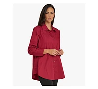 Stella Carakasi Women's Cotton Poplin Button-Front A-Line Shirt Top Prime Time Tunic