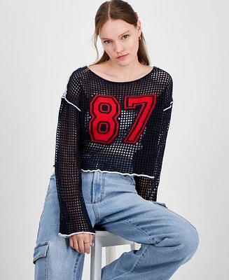 Planet Heart Juniors' Open-Knit Long-Sleeve Novelty Sweater