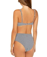 Raisins Juniors Printed Cutout Detail Bikini Top High Waisted Striped Bottoms