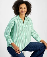 Nautica Jeans Women's Port Stripe Cotton Collared Blouse