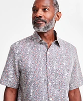 Club Room Men's Linen Paisley-Stripe Short-Sleeve Shirt, Exclusively at Macy's