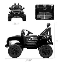 12V Kids Ride On Truck with Parent Remote Control, Electric Battery Powered Toy Car with Spring Suspension, Adjustable Speed, Led Lights and Horn, Bla